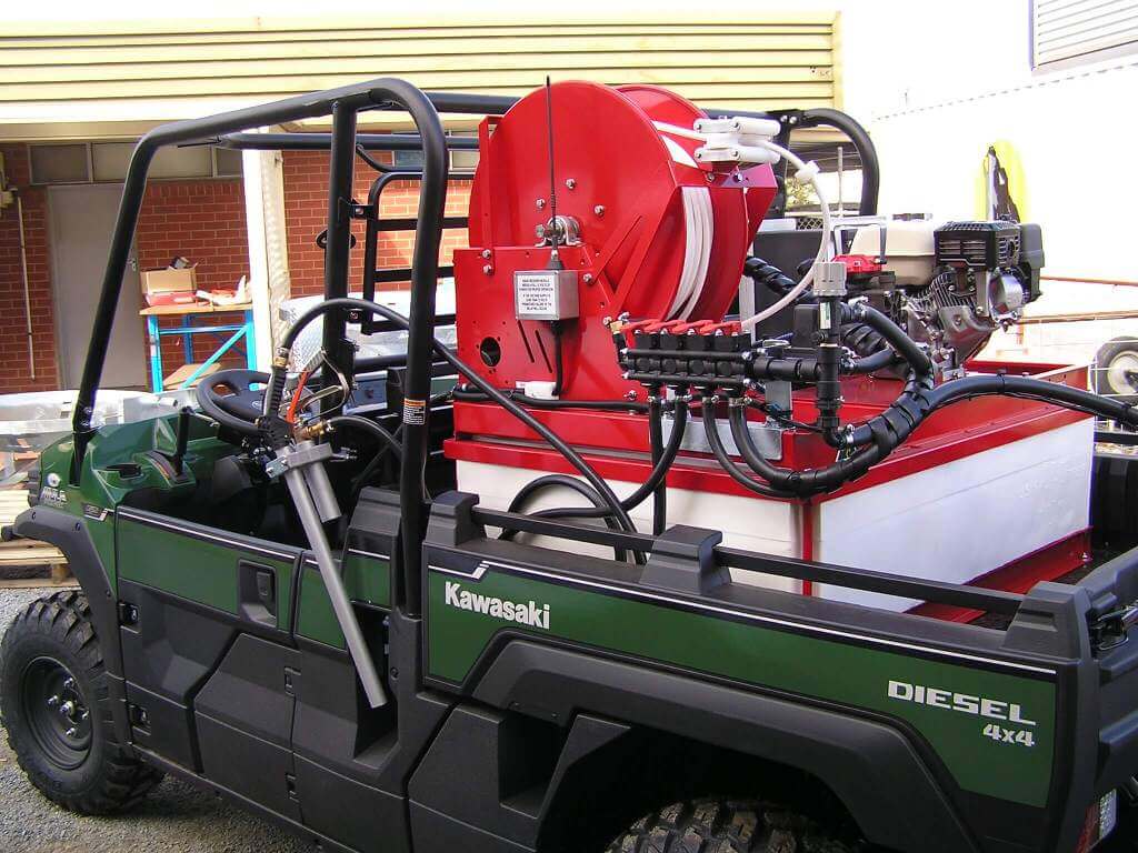Built on the back of a Kawaskai Mule, a 550-litre tank electric start Honda Motor; 4-m boom chemical injection with twin handspray guns